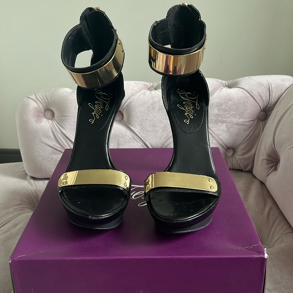 Platform Black Heels with Gold Accents
